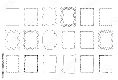 Set of wavy frames, whimsical borders, scalloped shapes, curly invitations, vector