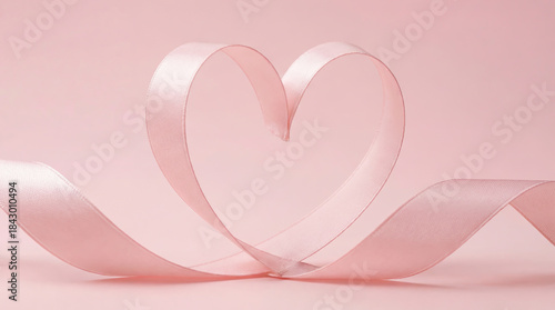 Pink background with a heart made of pink ribbon. Valentine's Day