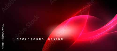 Abstract red design features flowing curves, bright highlights, dark background. Modern aesthetic, dynamic composition, energy radiates.