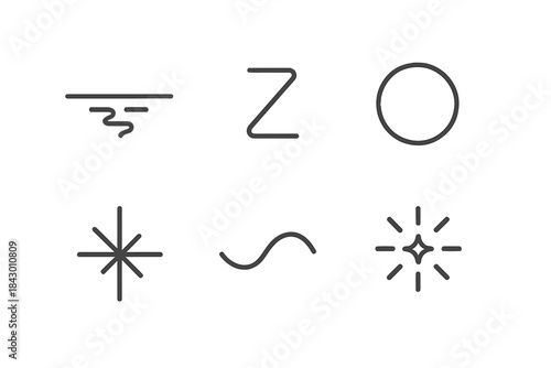 Dim Harmony Icons. Line style icons of Dim Harmony: blurred reflection, folded light line, glowing contour, soft gleam, fading