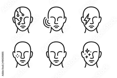 Digital Flesh Icons. Line style icons of Digital Flesh: circuit texture, glowing pulse, flowing current, electric pore, radiant