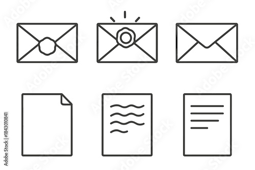 Unread Confession Symbols. Line style icons of Unread Confessions: sealed note, glowing mark, soft crease, pale fold, drifting