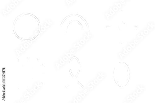 Cyber Sanctum Icons. Line style icons of Cyber Sanctum: glowing ring, curved structure, luminous node, radiant grid, sacred wire