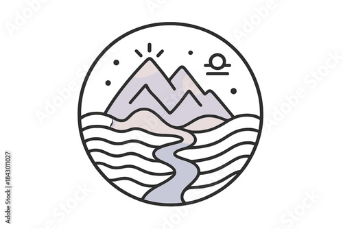 Heart Terrain Icons. Line style vector icons of Heart Terrain: wave lines, glowing peaks, soft gradients, curved rivers, luminous