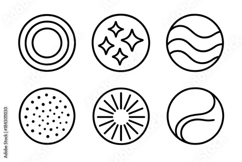 Sonic Alloy Icons. Line style vector icons of Sonic Alloy: vibrating circles, glowing fragments, curved threads, metallic dust,