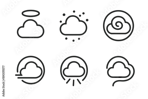 Fleeting Thoughts Icons. Line style round vector icons of Fleeting Thoughts: broken halo, scattered dots, soft spiral, evaporating