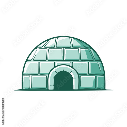 Green Igloo House in Winter Landscape Illustration Isolated