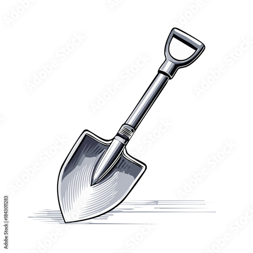 Illustration of a Metallic Shovel with Shading for Gardening or Construction Tool