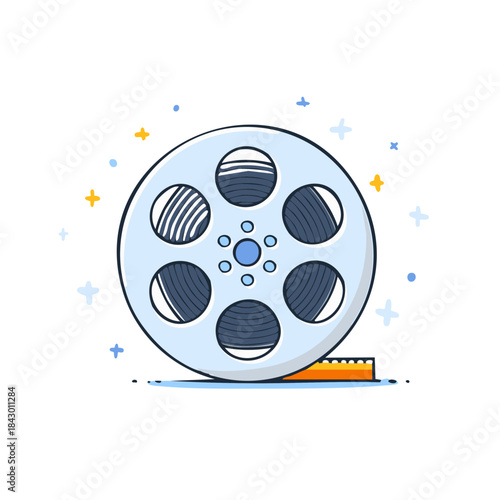 Film Reel Icon Illustration Nostalgic Cinema Concept in Doodle Style. Vector filmography element with retro vibe for graphic design.