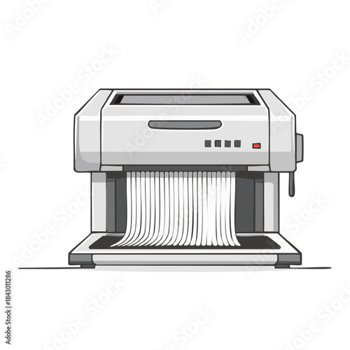 Paper Shredder Device Showing Shredded Paper Coming Out for Disposal Illustration