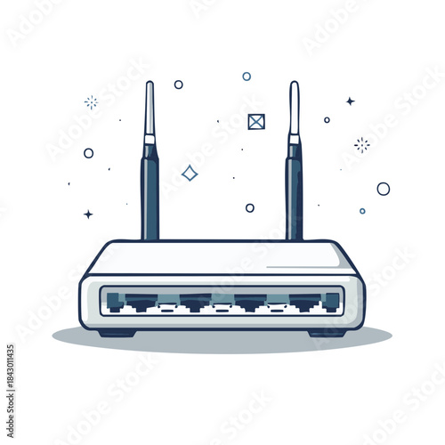 Wireless internet modem router with antennas providing network connection access for home or business in minimalistic style illustration design