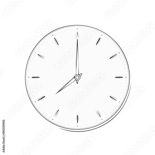 Clock face showing eight o'clock time thin line sketch on white