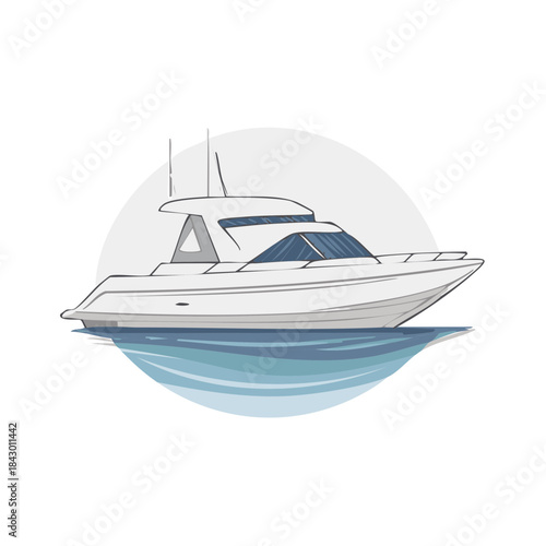 Elegant White Yacht Floating on Calm Blue Water a Serene Maritime Scene in Minimalist Style Illustration Featuring Clean Lines and Peaceful Aesthetics