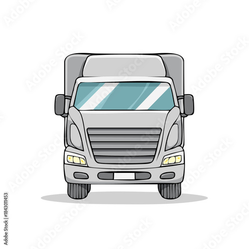 Illustration of gray delivery truck with a boxy shape for transporting goods and products