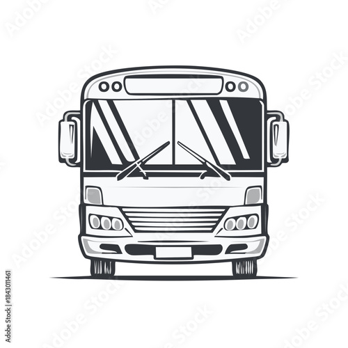 Bold Illustration of a Passenger Bus Automotive Vehicle in Dark Outline