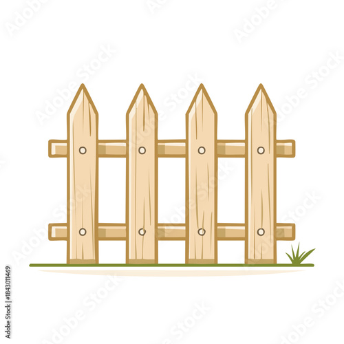 Cartoon illustration of a small wooden fence with grass, light brown in color, simple style.