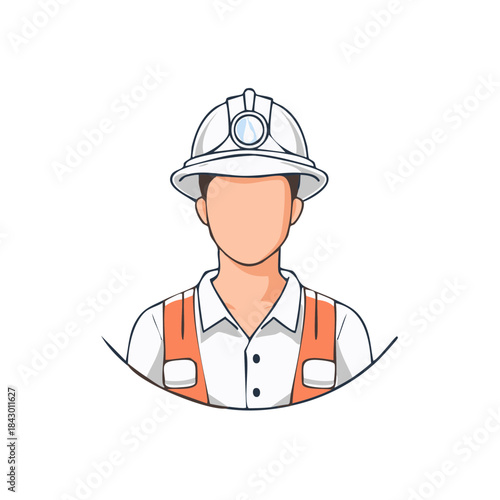 Illustration of faceless construction worker in hard hat and safety vest, professional avatar, occupation icon