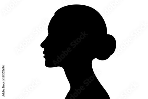 Silhouette Woman Profile. Minimalist silhouette of a woman’s profile against a stark white background, bold and striking contrasts