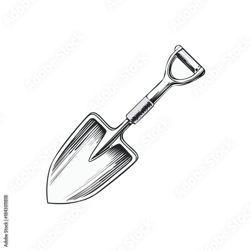Illustration of Garden Shovel: Digging Tool Drawing for Landscaping, Gardening, and Agriculture on White Backdrop
