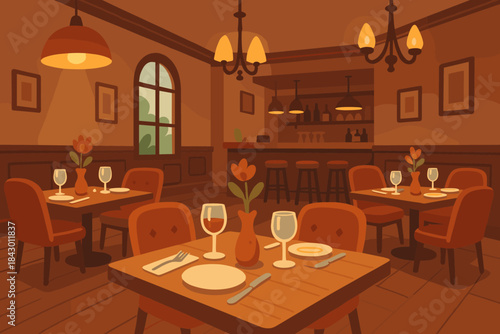 Restaurant flat icon set. featuring cutlery, wine glass, plate, chef hat, menu, and dining table symbols