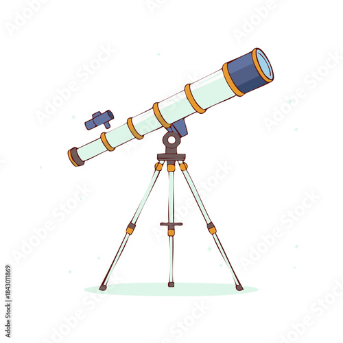 Telescope Illustration:  Astronomical Tool with Tripod for Observing the Stars and Planets