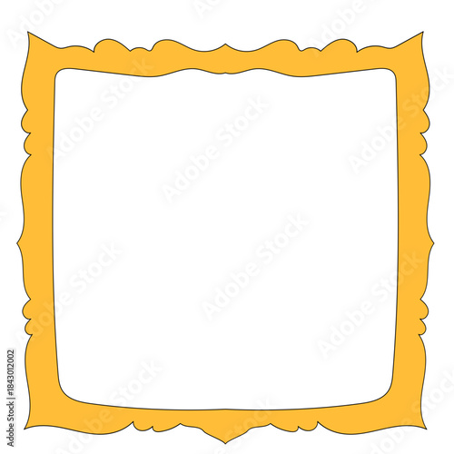 Wavy Funny Doodle Frame. Vintage Curly Hand Drawn Empty Border. Cute Childish Positive Vibrant Frame Retro Canvas. Greeting Card Line Art Border Cartoon Element 	