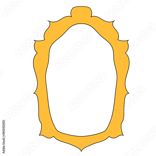 Wavy Funny Doodle Frame. Vintage Curly Hand Drawn Empty Border. Cute Childish Positive Vibrant Frame Retro Canvas. Greeting Card Line Art Border Cartoon Element 	