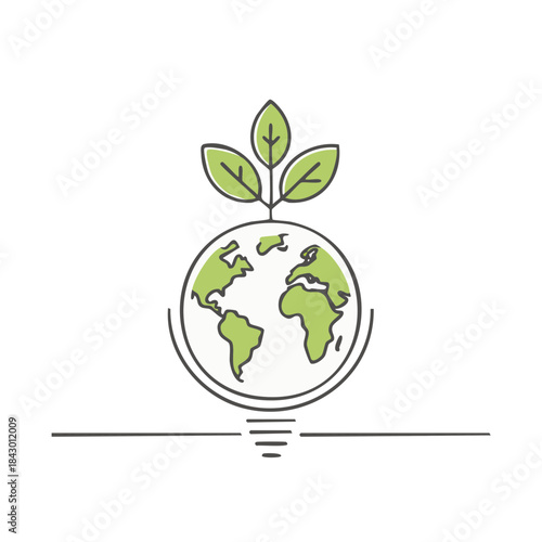 Earth globe icon with green plants growing. Symbol for environmental protection, sustainable development and ecology concept