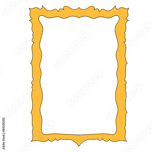 Wavy Funny Doodle Frame. Vintage Curly Hand Drawn Empty Border. Cute Childish Positive Vibrant Frame Retro Canvas. Greeting Card Line Art Border Cartoon Element 	