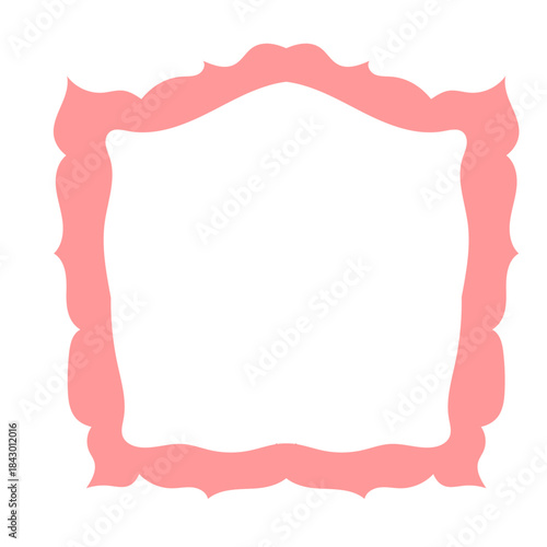 Wavy Funny Doodle Frame. Vintage Curly Hand Drawn Empty Border. Cute Childish Positive Vibrant Frame Retro Canvas. Greeting Card Line Art Border Cartoon Element 	