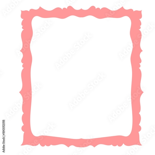 Wavy Funny Doodle Frame. Vintage Curly Hand Drawn Empty Border. Cute Childish Positive Vibrant Frame Retro Canvas. Greeting Card Line Art Border Cartoon Element 	