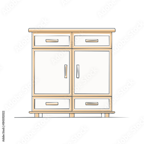 Wooden Cabinet with Drawers and Doors Minimalist Style for Storage Organization Home Interiors Furniture Decor Sketch