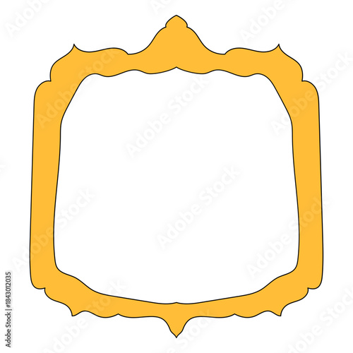 Wavy Funny Doodle Frame. Vintage Curly Hand Drawn Empty Border. Cute Childish Positive Vibrant Frame Retro Canvas. Greeting Card Line Art Border Cartoon Element 	