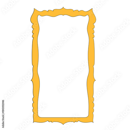 Wavy Funny Doodle Frame. Vintage Curly Hand Drawn Empty Border. Cute Childish Positive Vibrant Frame Retro Canvas. Greeting Card Line Art Border Cartoon Element 	