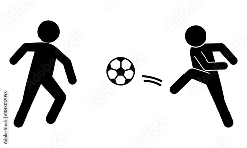 サッカーをプレイする2人の人物のシルエットイラスト