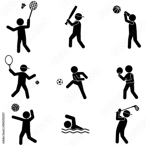 さまざまなスポーツをする人物のピクトグラムイラストセット