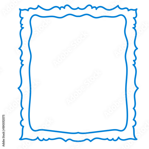 Wavy Funny Doodle Frame. Vintage Curly Hand Drawn Empty Border. Cute Childish Positive Vibrant Frame Retro Canvas. Greeting Card Line Art Border Cartoon Element 	