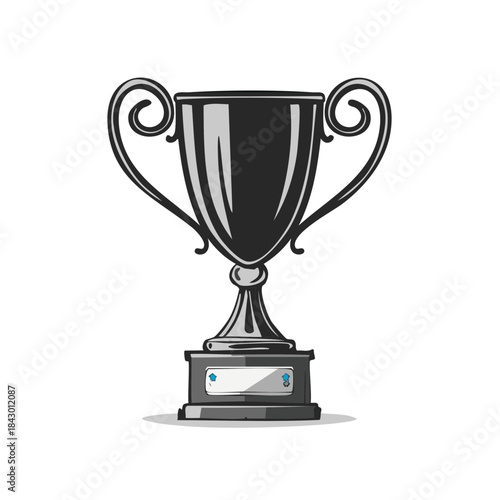 Illustration of a shining silver trophy cup on a pedestal, symbol of achievement, success and reward for sporting or business competitions