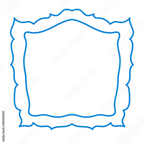 Wavy Funny Doodle Frame. Vintage Curly Hand Drawn Empty Border. Cute Childish Positive Vibrant Frame Retro Canvas. Greeting Card Line Art Border Cartoon Element 	