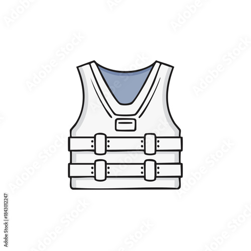 Cartoon Illustration of a White Life Vest for Water Safety and Activities