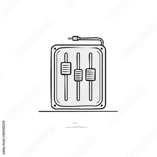 A stylized audio mixer graphic design element for website or app icon designs in black and white line art style