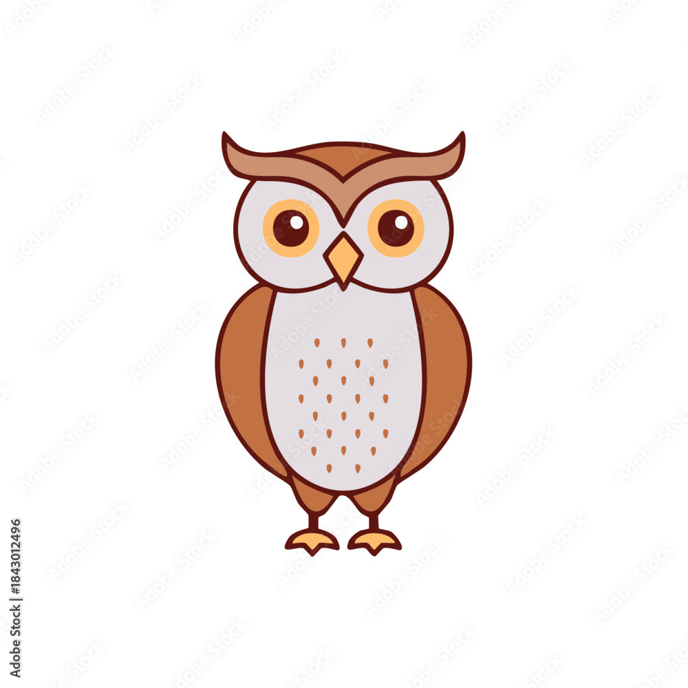 Obraz premium Stylized Owl Illustration: Cute Brown Bird Cartoon for Kids Design