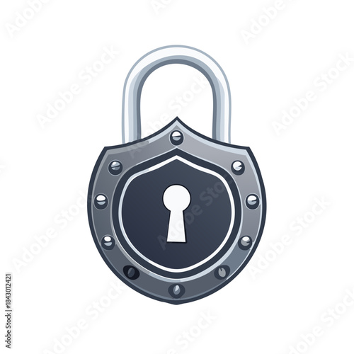 Shield Shaped Padlock with Silver Hasp and Grey Body Offers Security and Privacy Protection Against Unauthorized Access