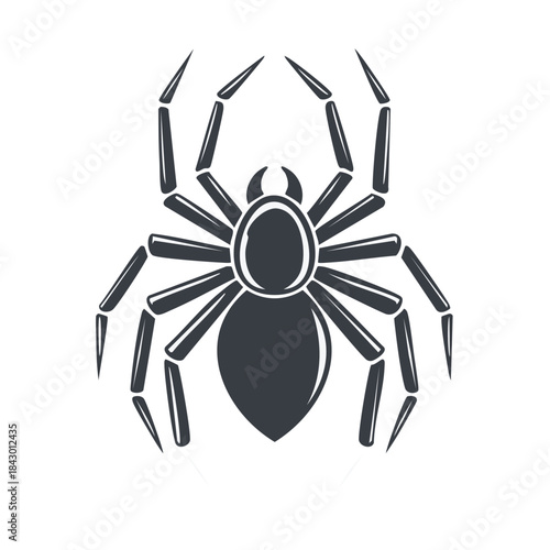 Spider icon illustration with symmetrical legs and body shape in vector format.