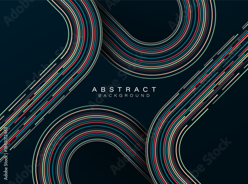 Abstract colorful lines on dark background. Retro line art design. Geometric stripes. Vintage style. Suit for poster, cover, banner, backdrop, website, flyer. Vector illustration