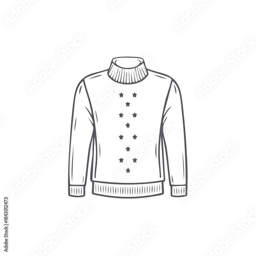 Simple Turtleneck Sweater with Star Pattern Line Art Fashion Garment Apparel Winter Clothing Warm Top Outline Style