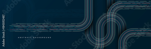 Abstract line art background. Retro geometric lines design. Vintage stripes. Futuristic style. Horizontal banner template. Suit for header, cover, advertising, website, presentation