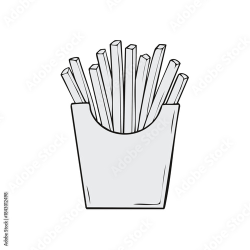 French fries in a paper container rendered in a hand drawn style food illustration
