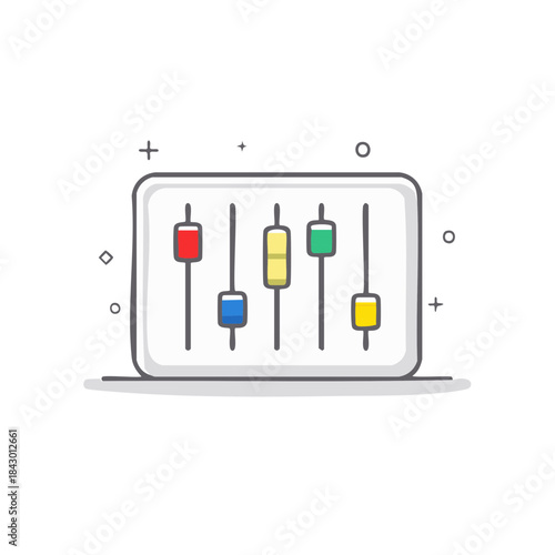 Audio Equalizer Illustration with Adjustment Faders Colorful Isolated Icon