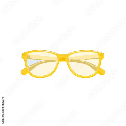 Yellow Plastic Frame Glasses Isolated on White Background, Trendy Accessory